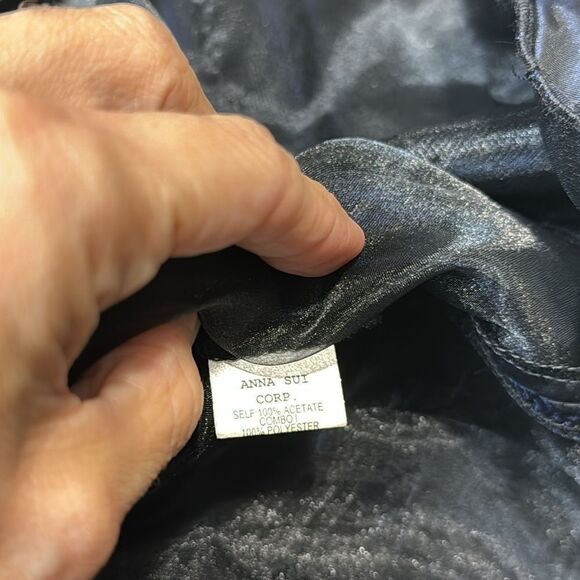 Anna Sui Vintage Taffeta Midnight Iridescent Blue Wrap Dress Small 4 - Picture 13 of 13